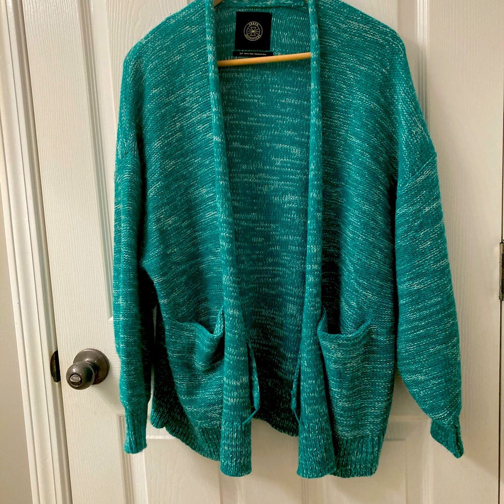 Green and white marled knit cardigan
